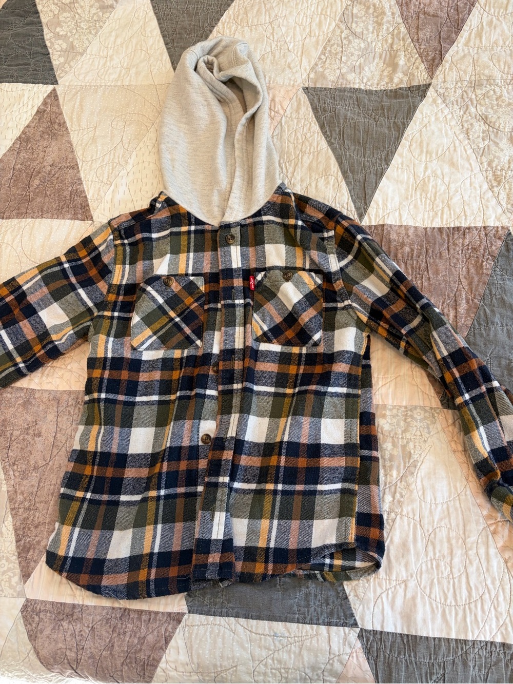 Levi's Kids Plaid Hooded Button-Down Shirt Jacket in Navy, Olive, Cream
